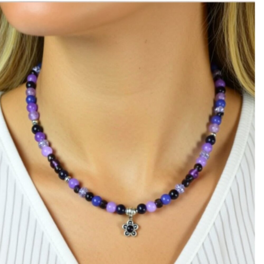 Hand-beaded necklace/bracelet set. "Purple Perfection!"  NWT (WJW037)